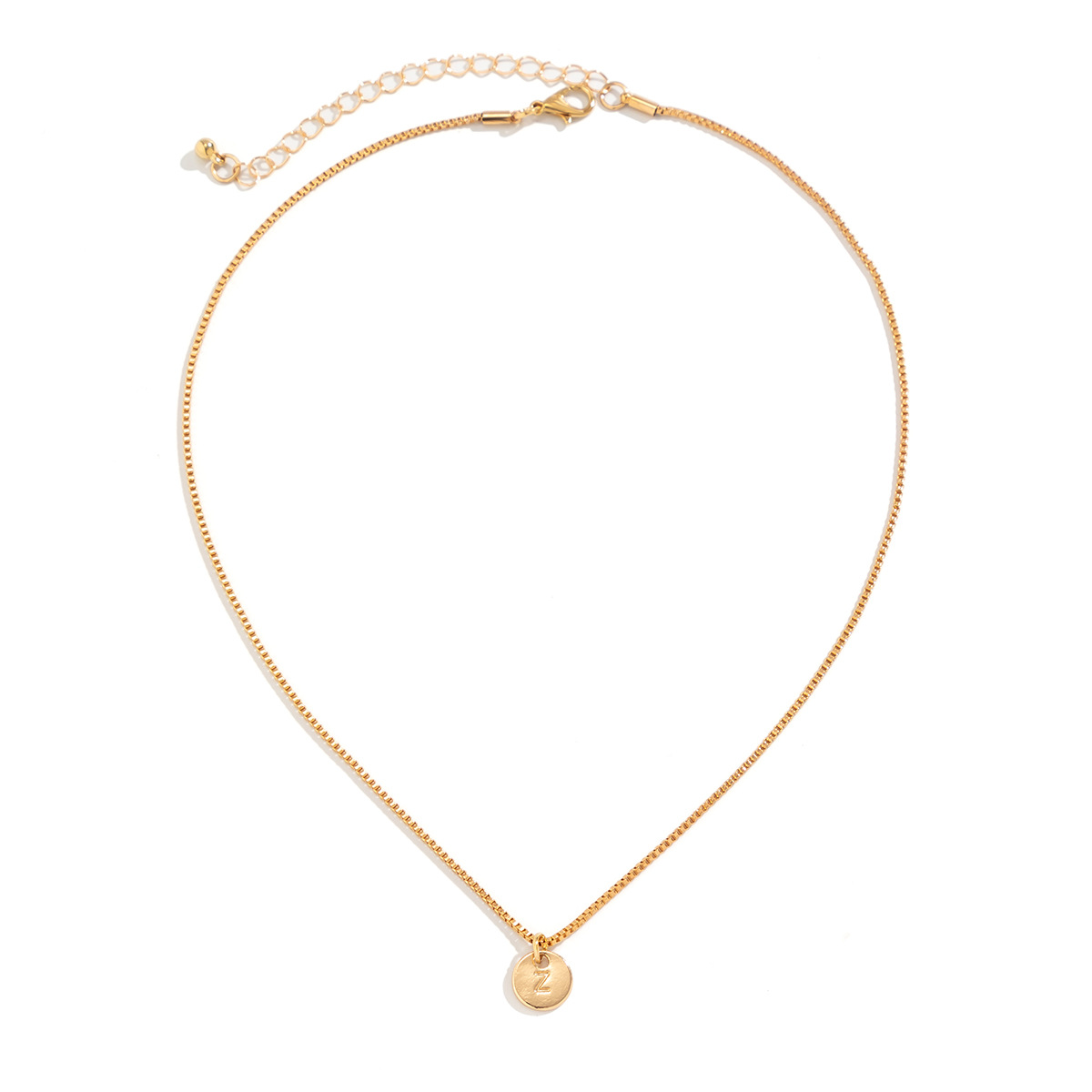 A popular cross-border bestseller from Europe and America, this is an Instagram minimalist 26-letter pendant necklace with a personalized carved small round pendant for women Item Picture