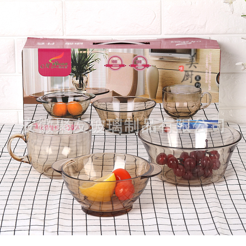 Coffee-colored glass bowl, plate and dish set, European kitchen tableware cup and bowl set, practical event business gift Specification drawing
