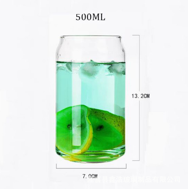 High borosilicate glass beverage cups, transparent glass juice cups in the shape of cola cans, large-capacity household milk tea cups Item Picture