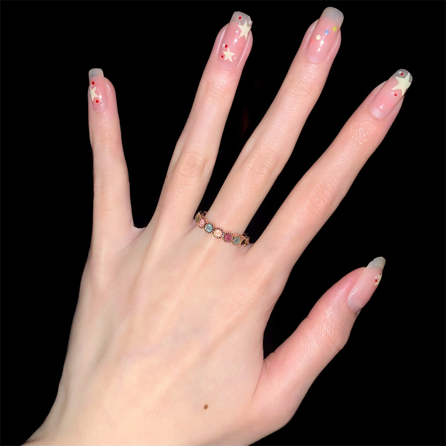 Rainbow tourmaline ring, a niche design for women with an adjustable opening. It features an ins sweet and cool style with a high-end feel, making it a trendy index ring Specification drawing