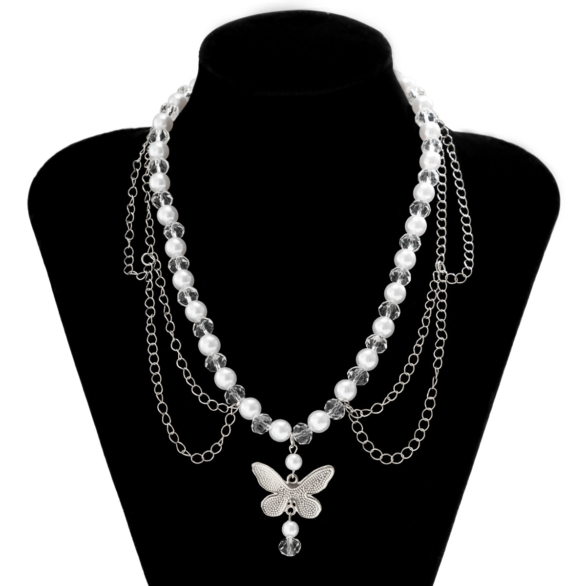 European and American cross-border jewelry, hot girl beaded, niche y2k necklace, heart-shaped imitation pearl cross choker necklace Item Picture