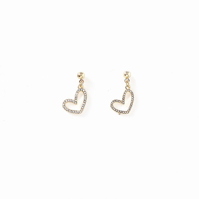 Handcrafted, fully diamond-shaped, girlish, heart-shaped stud earrings, Korean style, versatile, light luxury, exquisite golden bean ear clips and earrings Item Picture