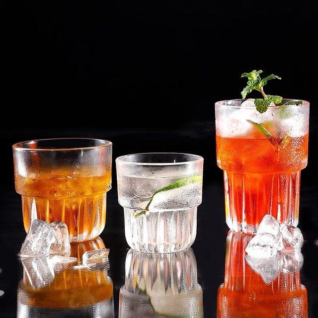 Retro household beverage cups, glass water cups, transparent cold brew latte glass small cups, stackable American iced coffee cups details Picture