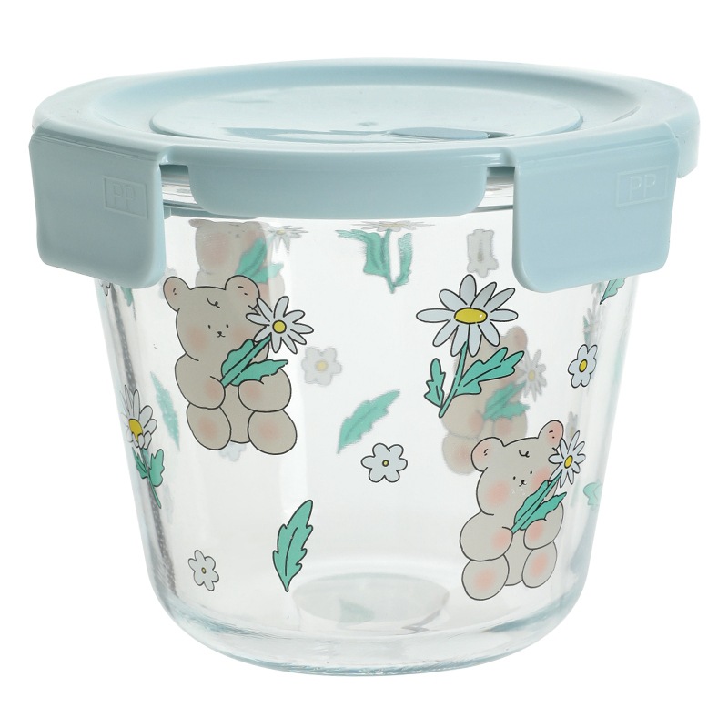 Bolimei Daisy Bear Food Preservation Bowl, heat-resistant glass food preservation box, covered soup bowl, portable glass bowl Item Picture
