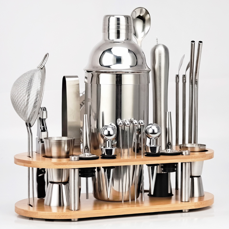 New entry-level stainless steel cocktail shaker 23-piece set, Boston cocktail mixing toolkit, three-stage shaker details Picture