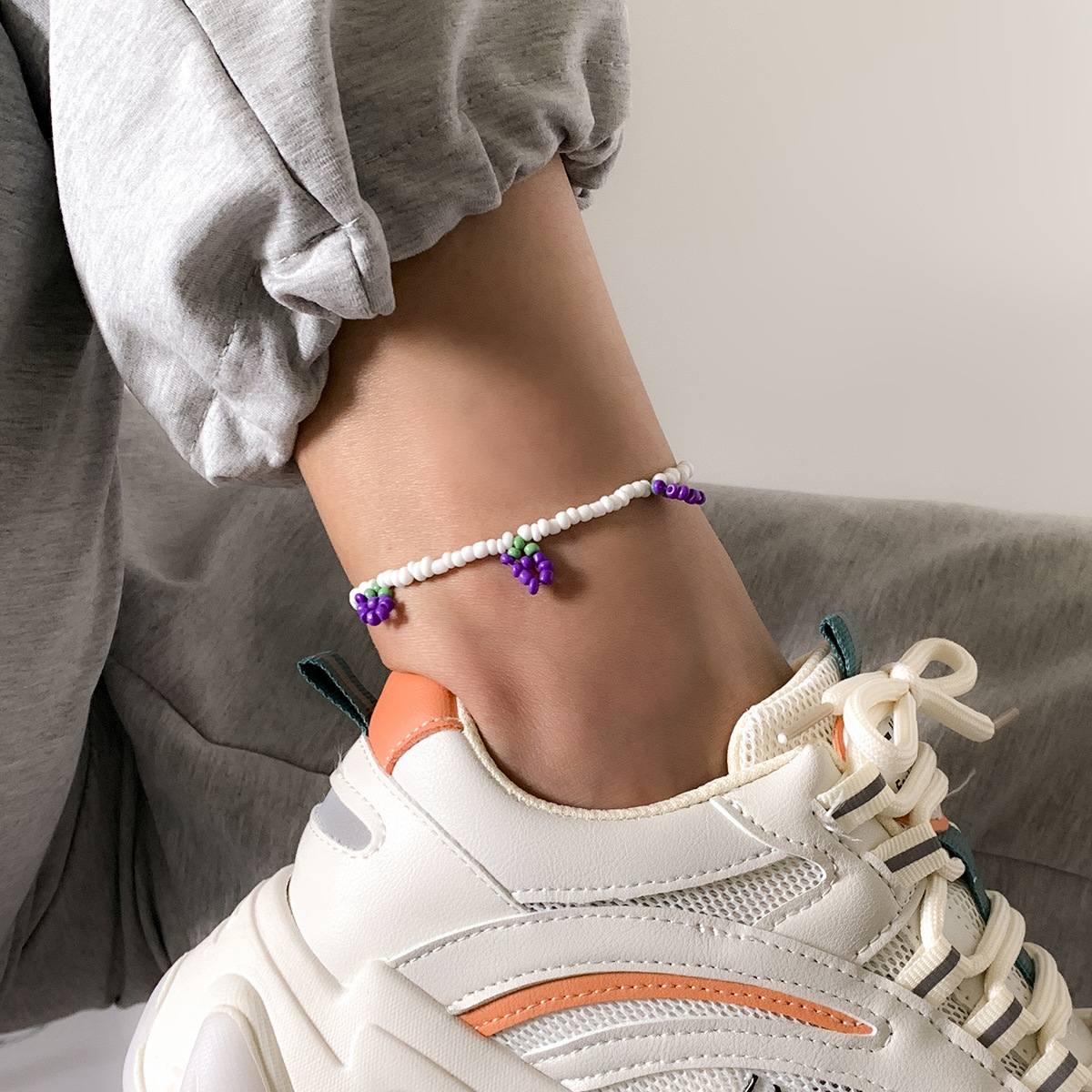 European and American cross-border jewelry, sweet and cool woven fruit and small grape pendant necklace, simple geometric beaded rice bead necklace details Picture