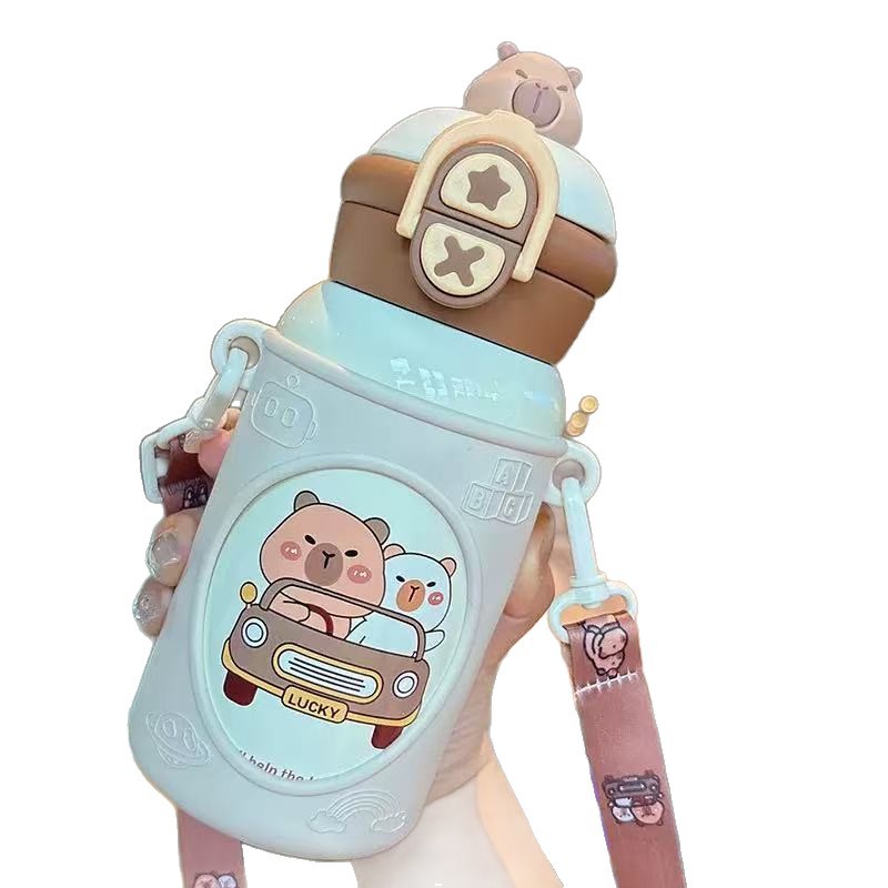 2025 New children's insulated cup, 316 stainless steel food-grade Kapipala student water cup, anti-drop strap Item Picture
