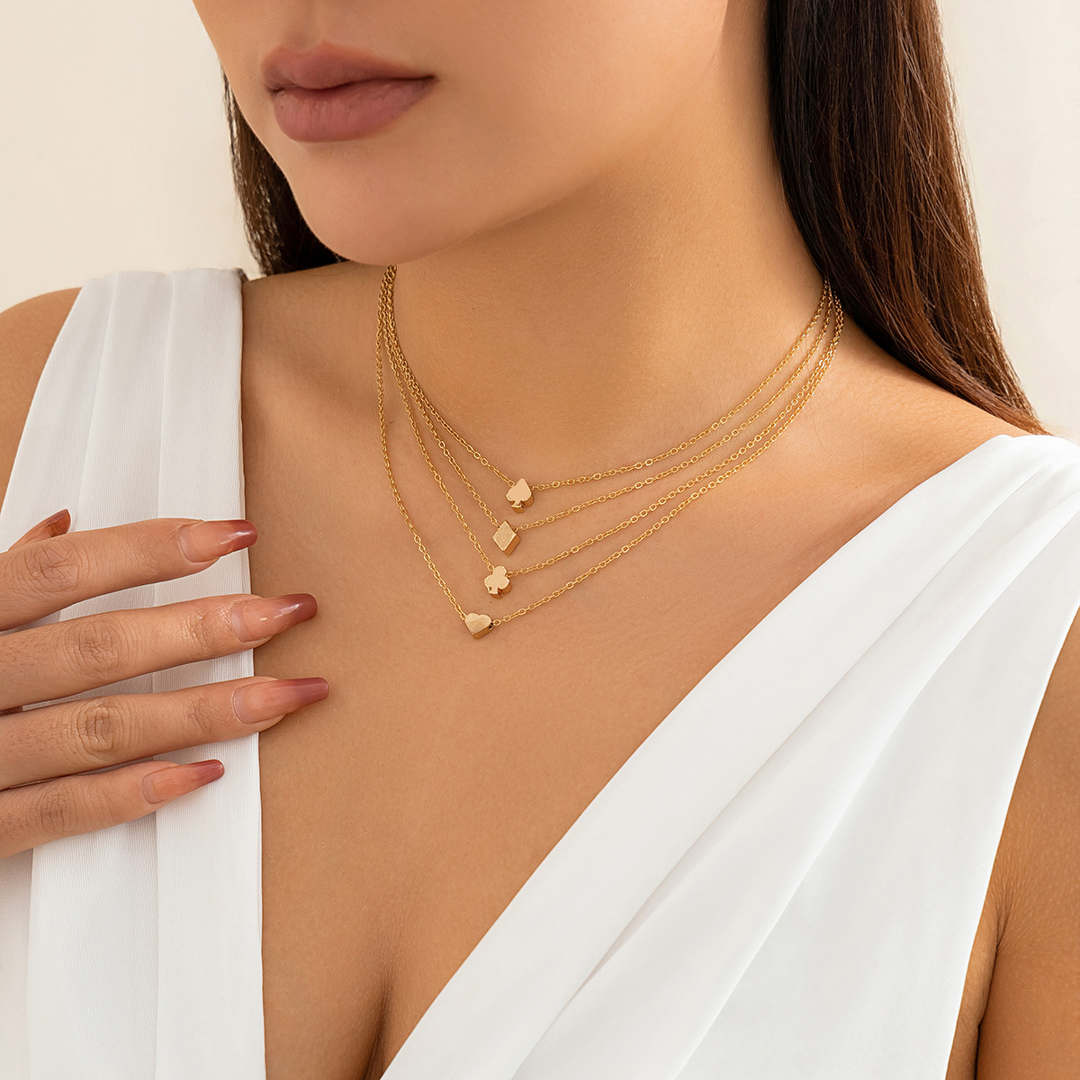 European and American cross-border accessories multi-layer layered fashion necklace necklace metal round triangular heart chain details Picture