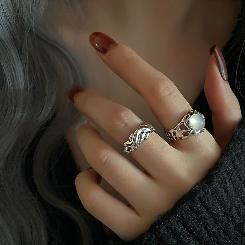 ins Women's niche openwork opal high-end design open ring, fashionable, individual, light luxury and simple ring for women full figure