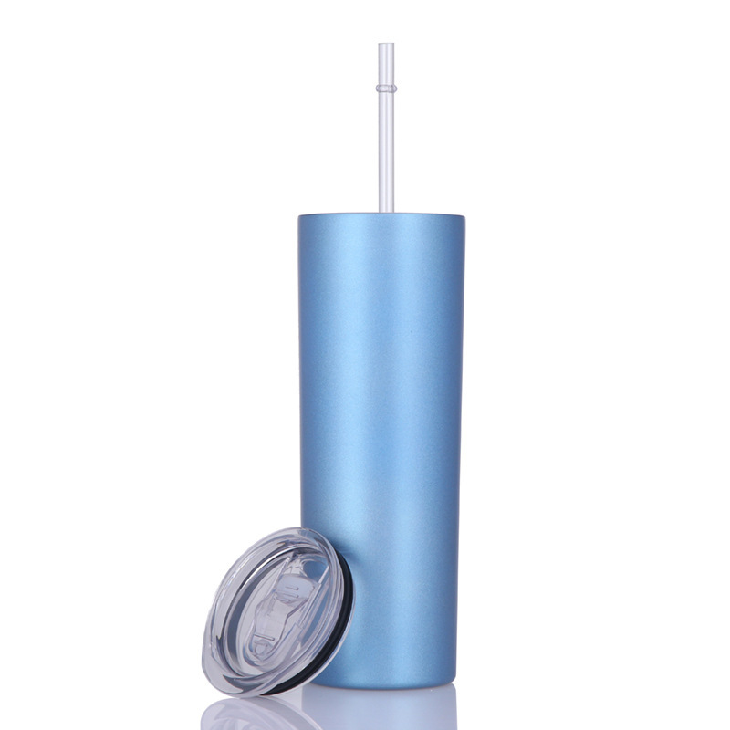 Cross-border straw cup, 20oz double-layer stainless steel straight vacuum insulated cup, vacuum water cup, export car cup details Picture