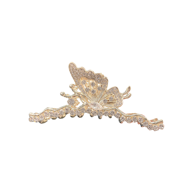High-end, light luxury pearl water diamond butterfly grabber, women's back head plate hair clip, large shark clip headwear hair clip Item Picture