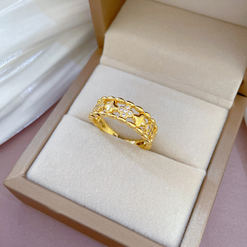 【 Real Gold 】 Light luxury lucky flower ring with adjustable opening, simple jewelry, Japanese-style ring couple rings Specification drawing