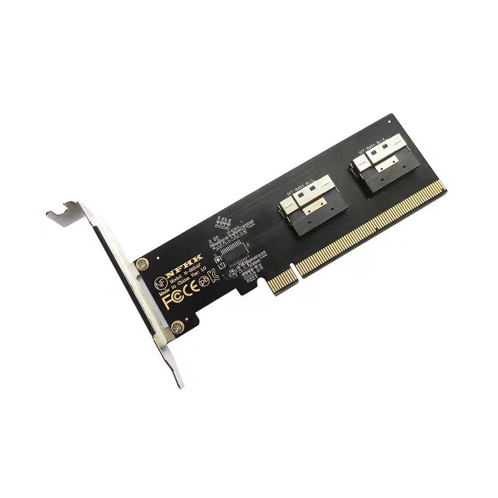 PCIe 3.0 4.0 x16 to 2-port SFF-8654 x8 8i adapter card full height/half-height baffle Specification drawing