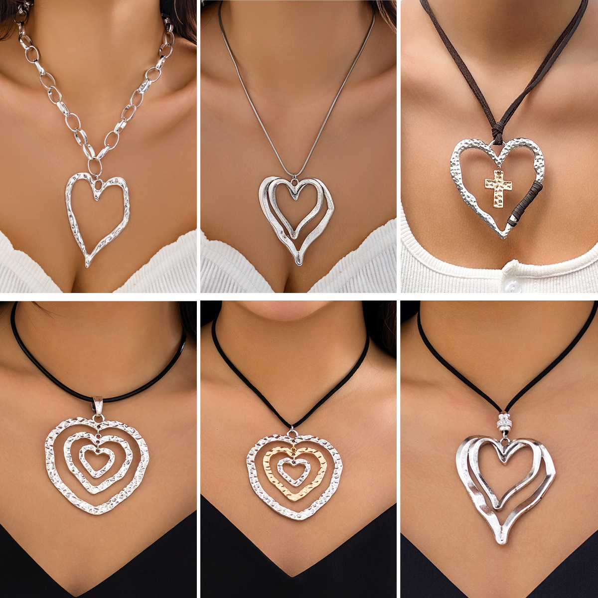 European and American cross-border accessories: simple and adjustable velvet wax thread necklace exaggerated sweet and cool big heart collar for women full figure