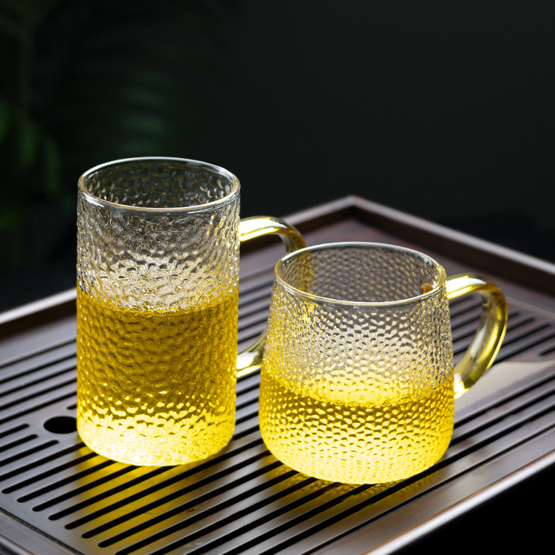 High-temperature resistant glass cups, household Mark milk coffee flower tea cups with handles, high appearance level, hammered glass water cups details Picture