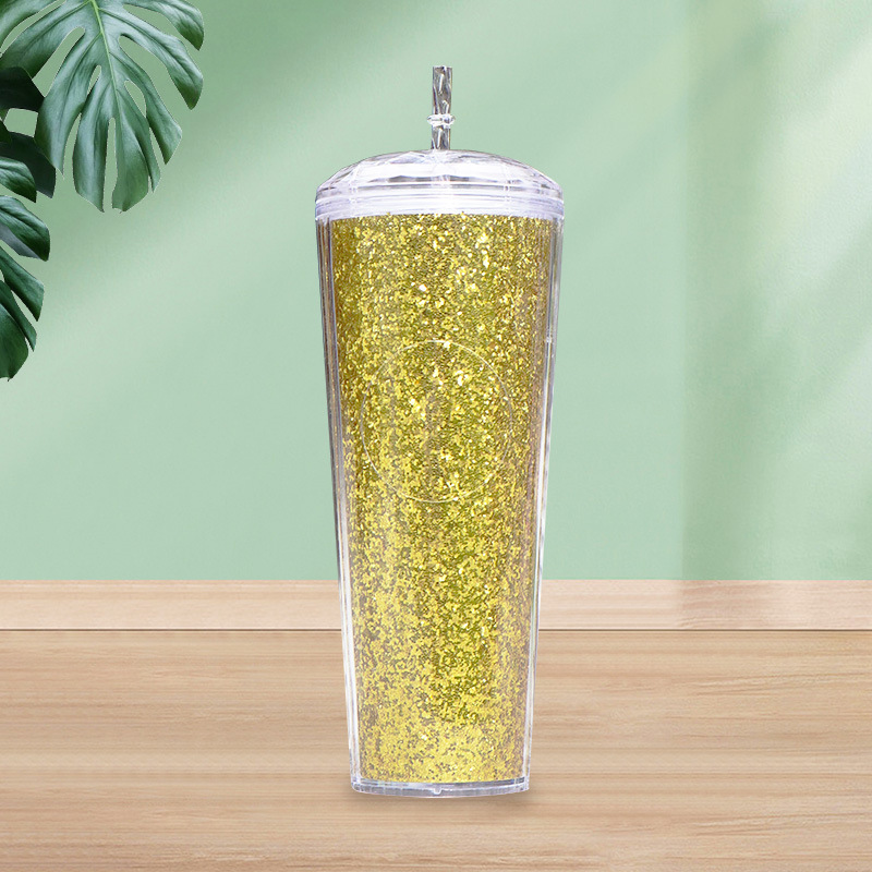 【 Processing and Customization 】 Wholesale of cross-border fashion straw cups, colorful double-layer heat-resistant water cups, office and home water cups Specification drawing