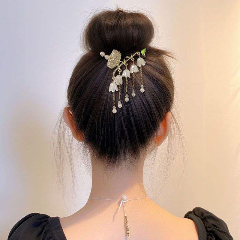 Ancient wind chime orchid tassel hair clip, bun head fixed grab, women's high-end style hair buckle, elegant semi-tied bun hair grab Specification drawing