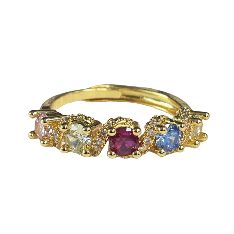 Light luxury court-style colored gemstone, high-end open ring, women's niche design, elegant pineapple sweet cool exquisite index finger ring Item Picture