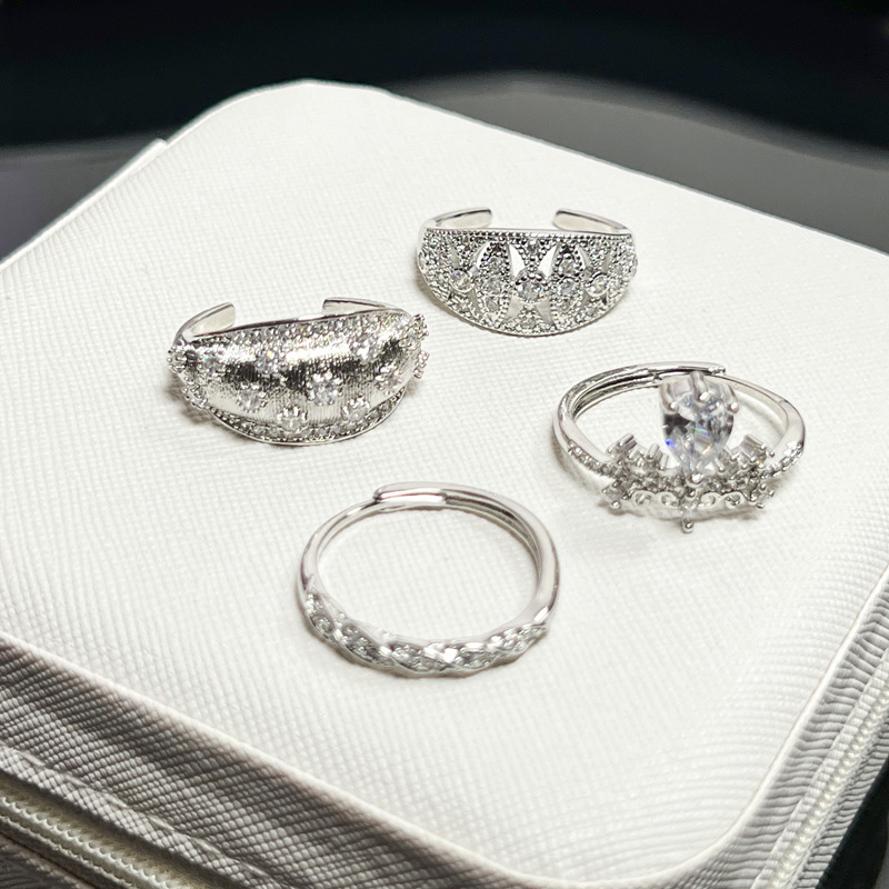 Simple and individual crown, water-drop zircon light luxury open ring, women's niche high-end lace full diamond fashionable ring Application Scenario