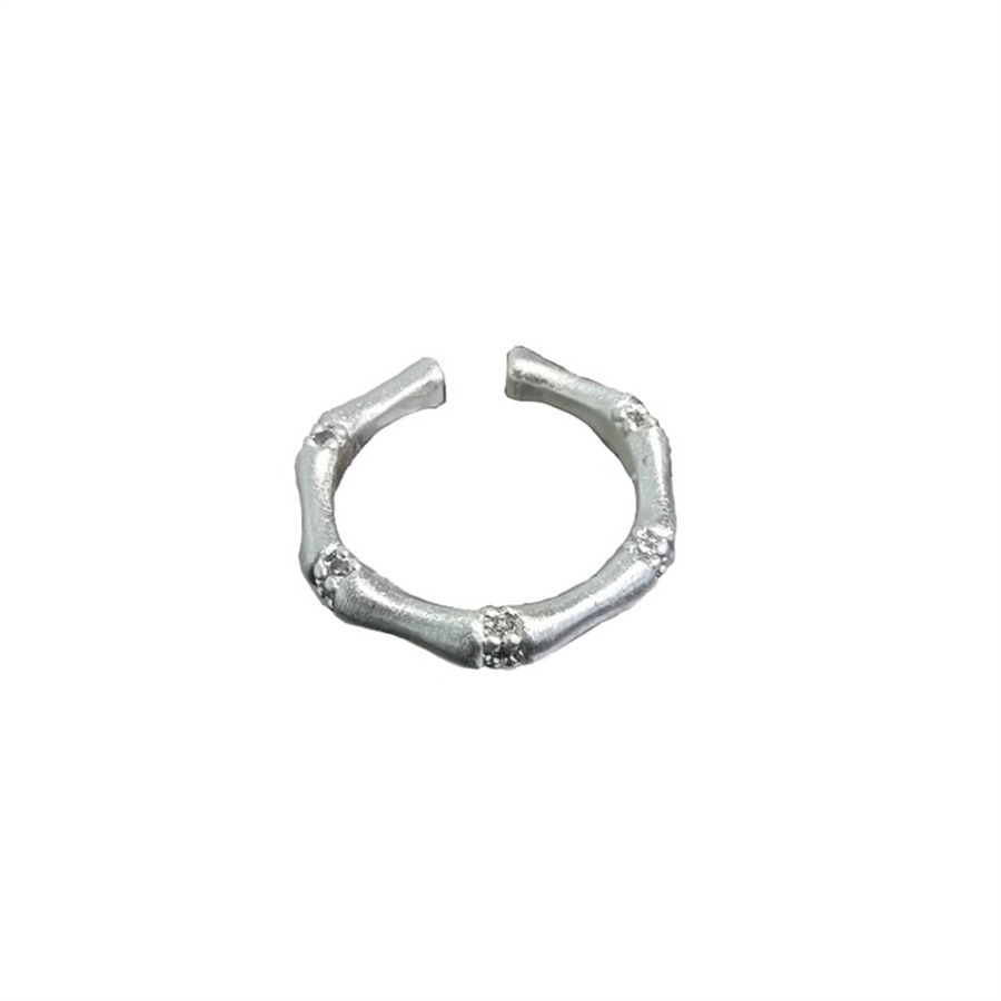 Vintage brushed bamboo joint zircon ring for women, simple and luxurious style open index finger ring, retro light luxury exquisite ring trend Item Picture