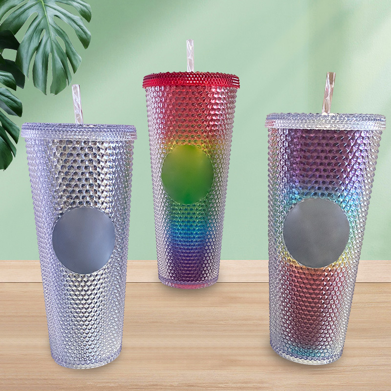 New diamond durian cup, large-capacity plastic straw cup, available in multiple colors for wholesale of cross-border durian cups for foreign trade full figure