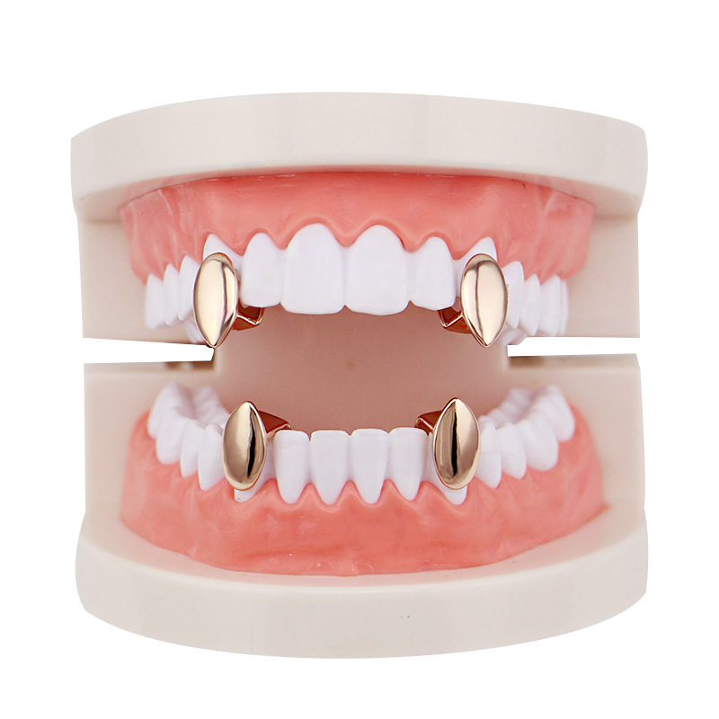 European and American hip-hop teeth, hiphop teeth girllz single oval tooth Vampire teeth, 18k gold-plated Specification drawing