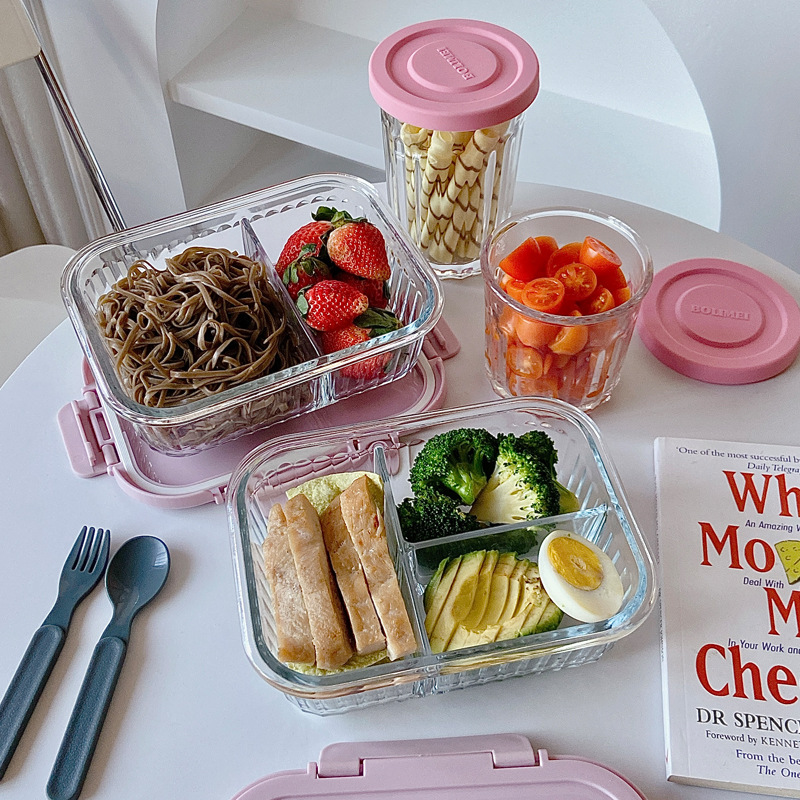 Boli Mei 2023 Korean Glass Lunch Box Set, fresh-keeping lunch box, fresh-keeping bowl, Microwave oven, student lunch box Application Scenario