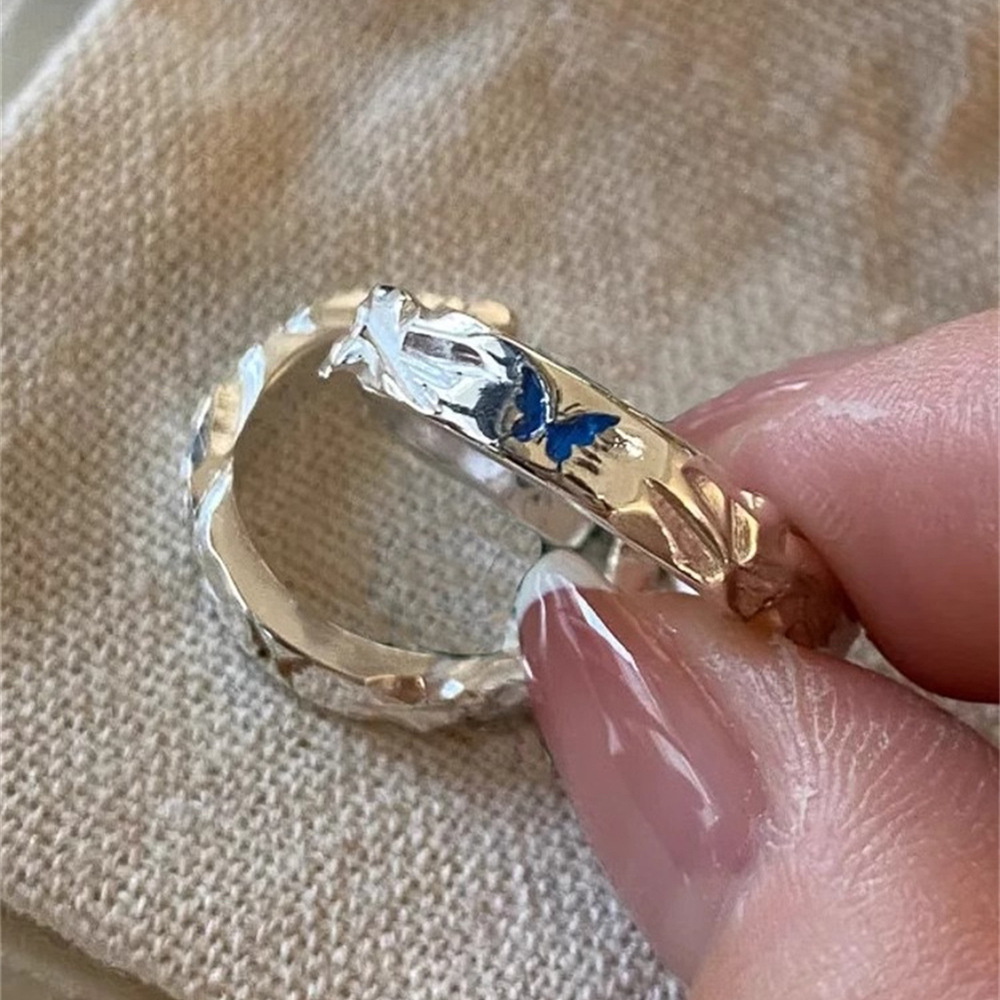 Enamel butterfly ring for women, 925 sterling silver, light luxury and high-end style index finger ring, niche design ring, trendy couple rings full figure