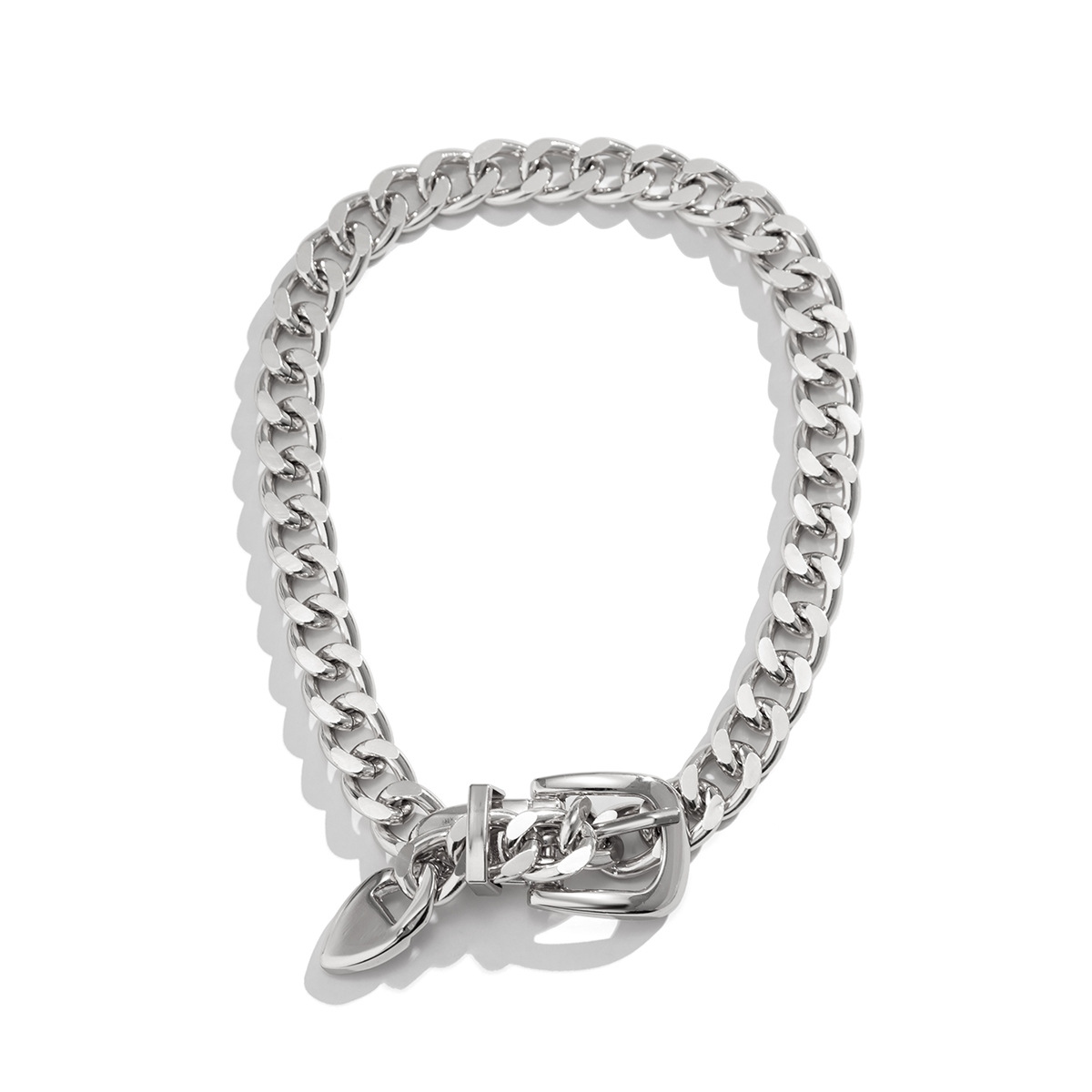 European and American cross-border hip-hop, simple design sense belt buckle chain collarbone neck chain, retro cold style personality necklace Item Picture