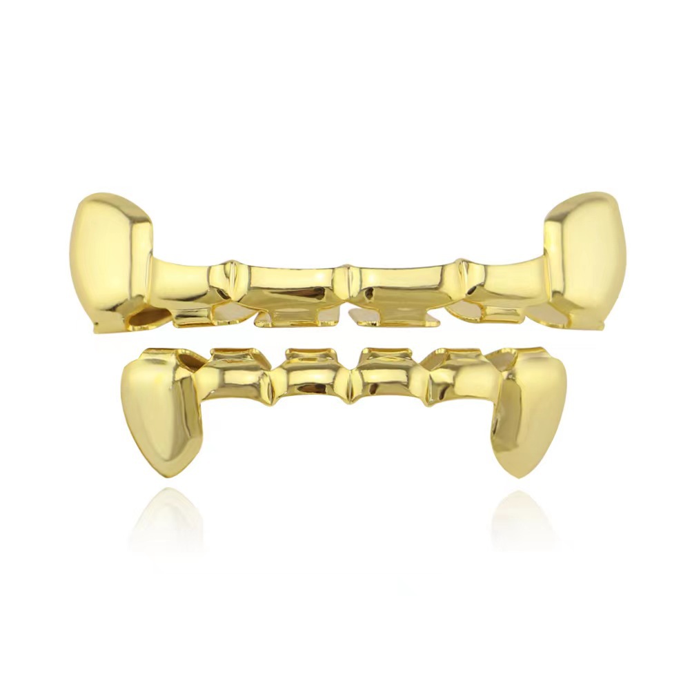 The cross-border best-selling Hippop18K hip-hop flat tooth hollowed-out tiger tooth braces from Europe and America are fashionable and trendy items full figure