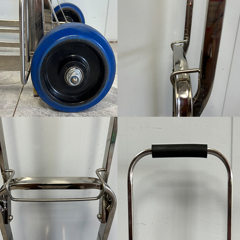Stainless steel portable luggage cart, household folding small puller, cargo trolley, small trolley, trolley Specification drawing