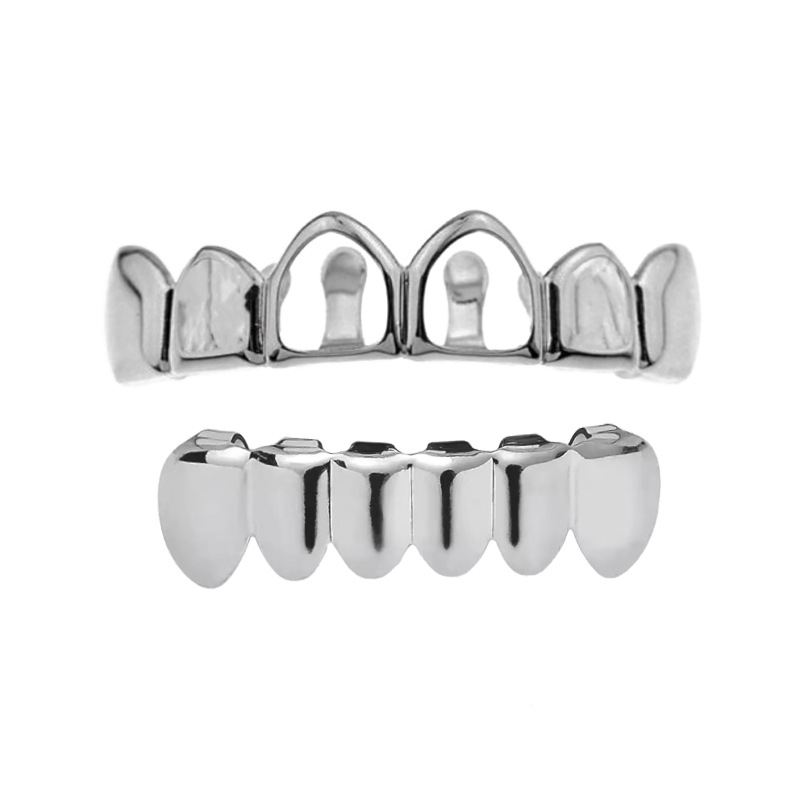 Double hollowed-out silver-plated teethgrills punk teeth are selling well on Amazon in Europe and America full figure