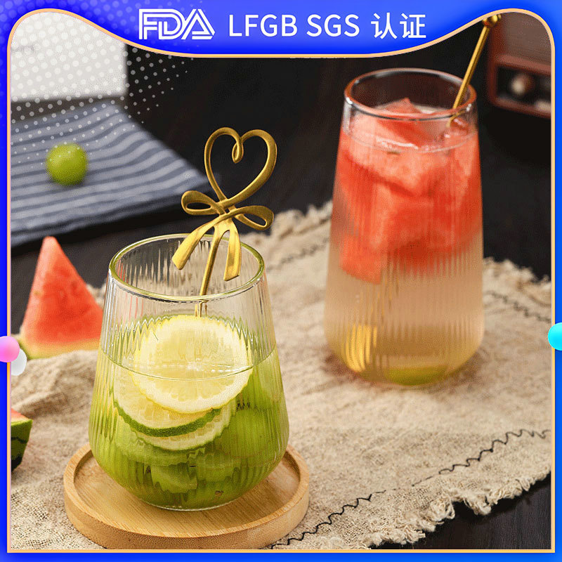 High-appearance-level Japanese vertical patterned water drop cup, cold drink sparkling juice breakfast cup, latte coffee heat-resistant glass cup full figure