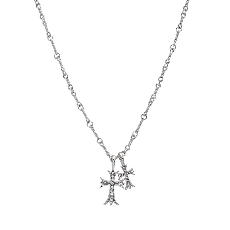 Silver cross pendant long necklace for women, light luxury, niche, sweet and cool, spicy girl style collarbone chain accessory Item Picture