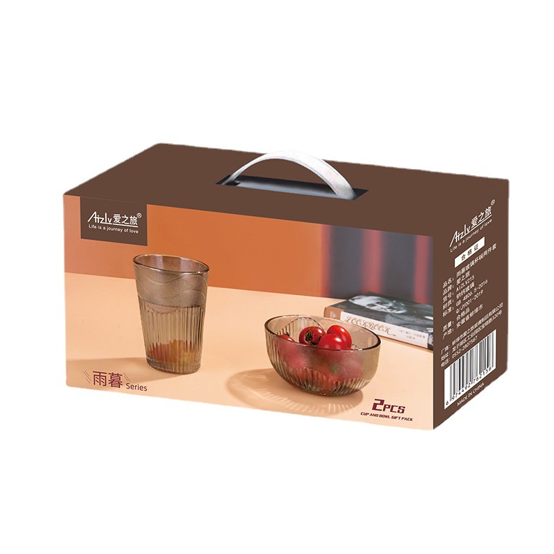 A two-piece set of vertical pattern glass cups and bowls, a household water cup, dessert and salad bowl set, and a gift for bank activities under 5 yuan Item Picture