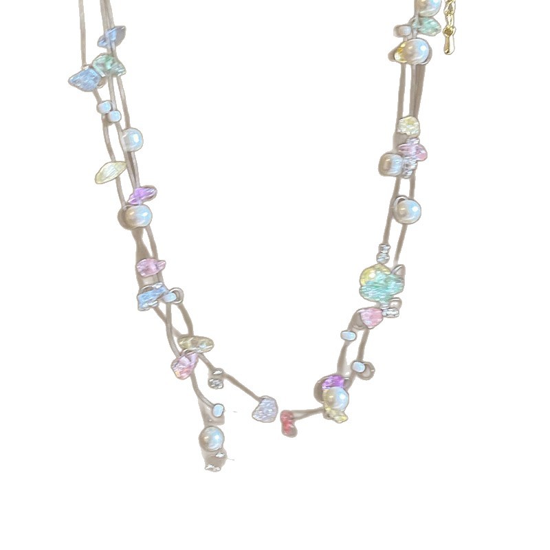 Colorful stone pearl necklace, Women's Summer 2025 new dopamine necklace accessory, light luxury and versatile collarbone chain Item Picture