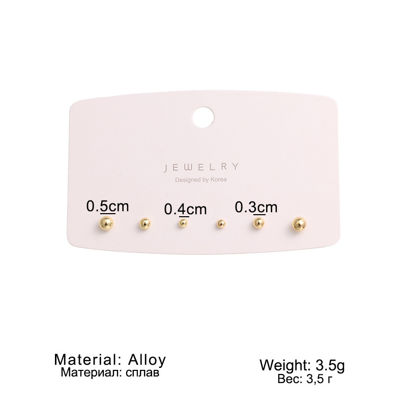 ins Cold style geometric metal set earrings for women, simple and individual ear rings, small golden ball earrings details Picture