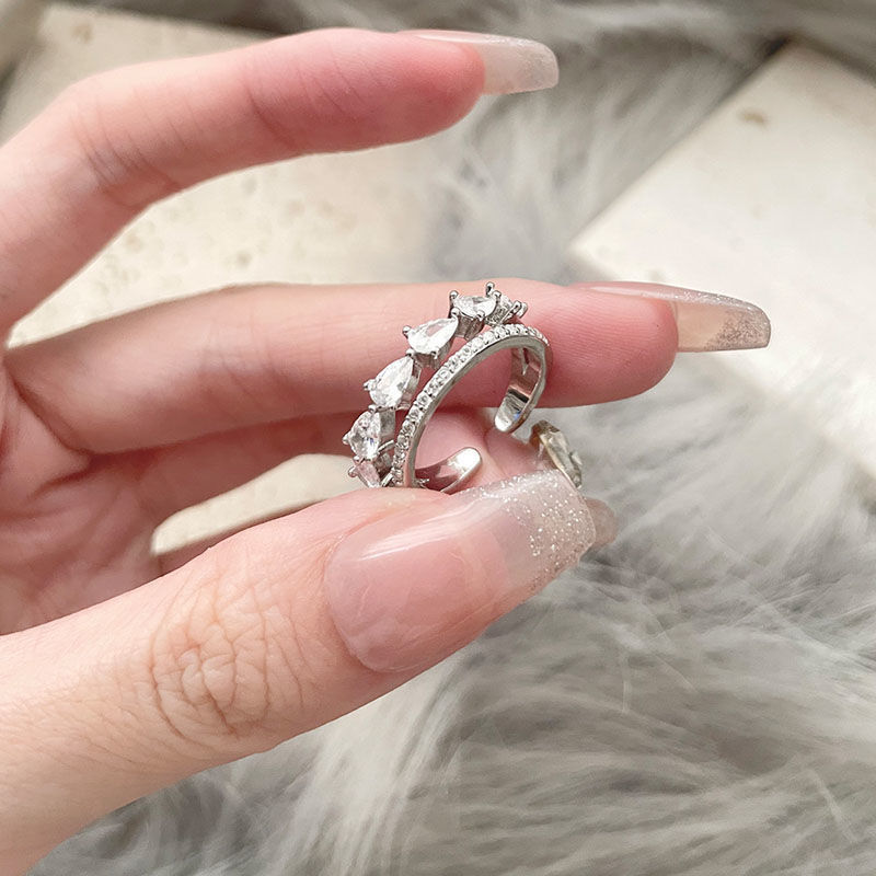 High-end waterdrop zircon, stylish and individualistic open ring, a niche design for women, with a cold style and adjustable ring Item Picture