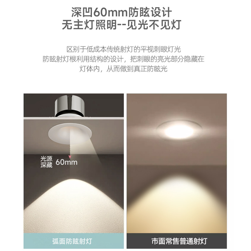 LED living room built-in small spotlights, concealed eye-protecting deep anti-glare TV wall washing lights, 12w adjustable three-color dimming Specification drawing