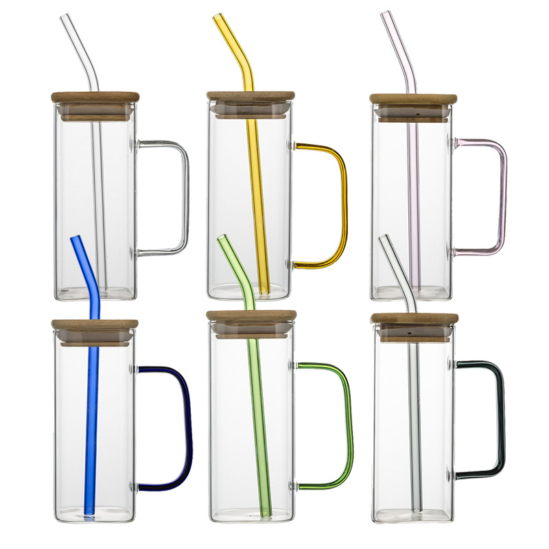 Internet-famous straw cup with lid and colorful handle, summer cold drink juice cola glass cup, graduation gift drinking water cup Item Picture