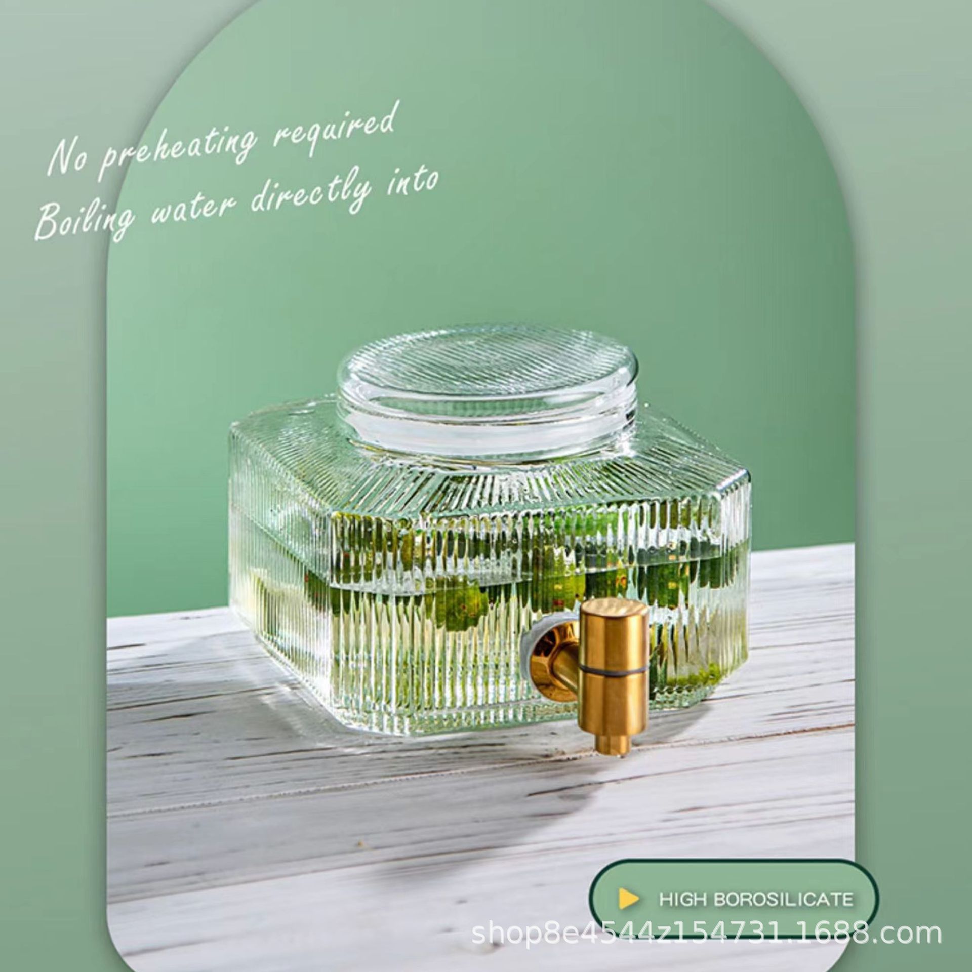 Large-capacity glass refrigerator jug, high borosilicate with faucet, glass cola lemon juice beverage bucket, vertical ice bucket details Picture