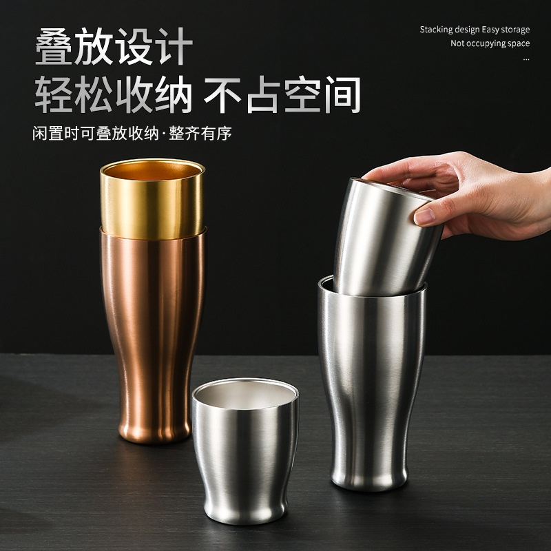 304 stainless steel double-layer water cup, Korean beer mug, coffee cup, children's cup, restaurant golden beverage cup Application Scenario