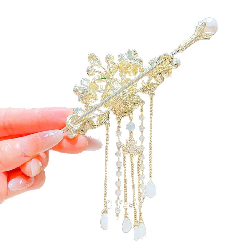 Retro flower tassel pearl hairpins, new Chinese-style cheongsam and Hanfu walking hairpins, high-end everyday updo hairpins Item Picture