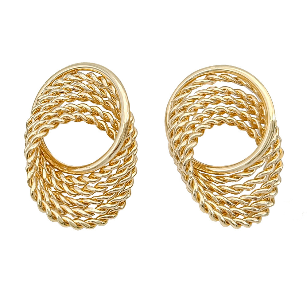 Cross-border geometric twist earrings for women, light luxury, high-end and versatile circle earrings, European and American style design sense ear needles and earrings Item Picture