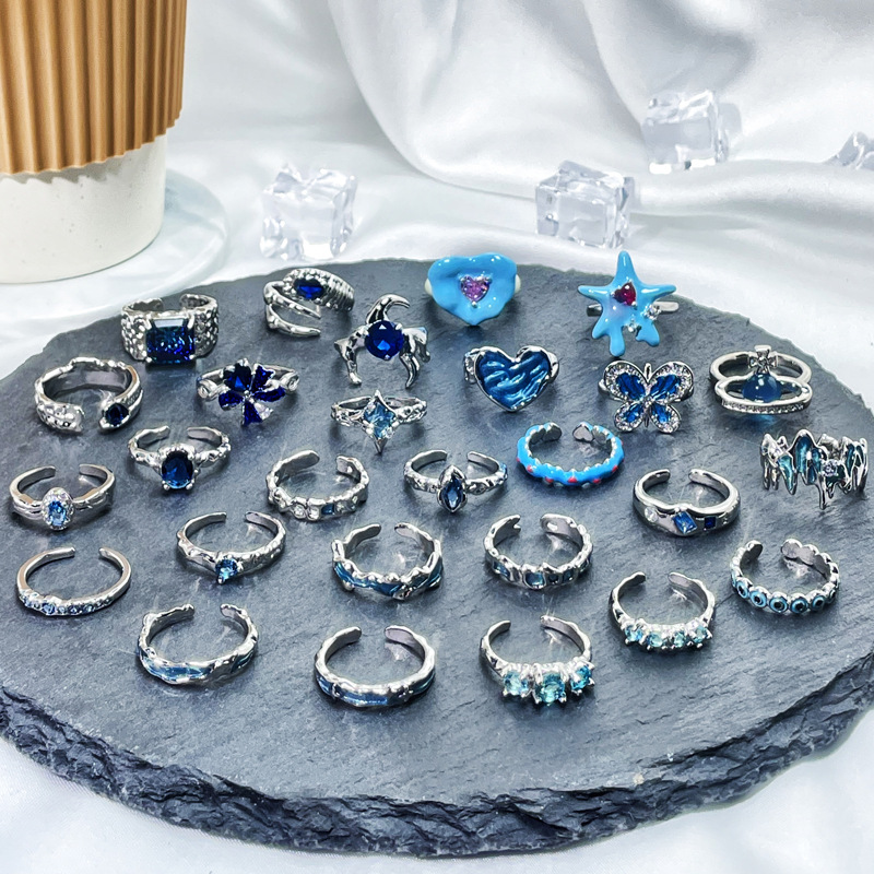 The unconventional irregular blue series of ring rings for women is simple, elegant, fashionable and versatile. Open ring Y2K Autumn and winter accessories Specification drawing