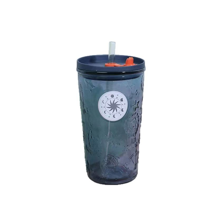 Iced Americano coffee glass straw cup, large-capacity double-sipper juice milk tea water cup, high appearance level glass cup for girls Item Picture