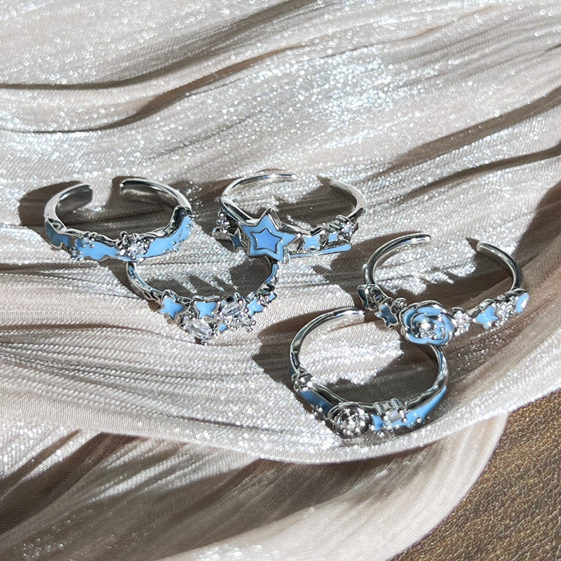 ins minimalist star flower luminous rose drip glaze ring, a light luxury and niche design for a couple's ring Specification drawing