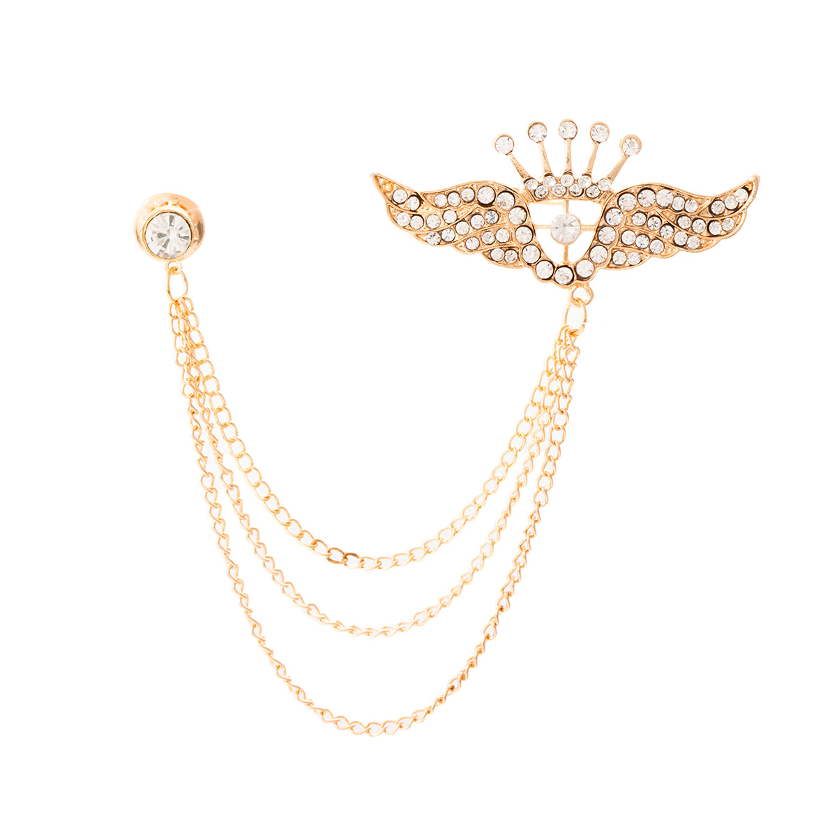 European and American cross-border crown brooch, fashionable and elegant, tassel chain, diamond-encrusted brooch, full diamond wings, suit accessory for women Item Picture
