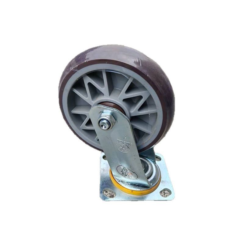 Heavy-duty TPR silent wheels 4/5/6/8-inch rubber coffee-colored arc-shaped swivel wheels with brakes handcart flatbed Item Picture
