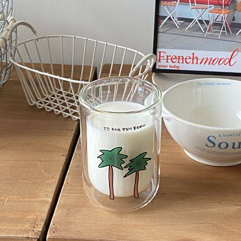 A niche double-layer high borosilicate coconut tree glass cup that can withstand high temperatures Item Picture